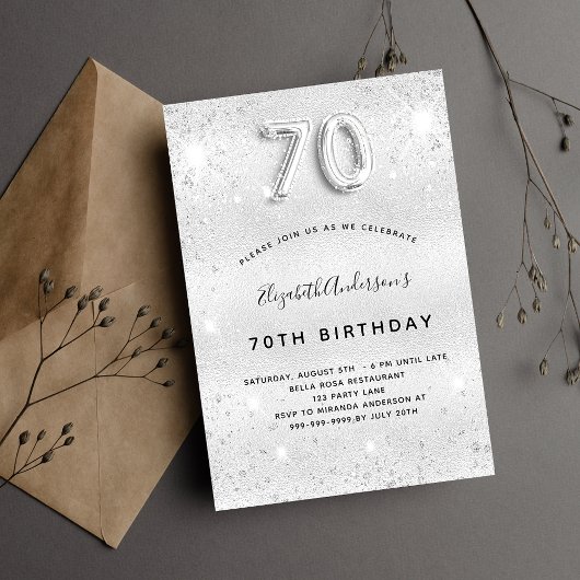 Invitation 70e anniversaire parties scintillant argent