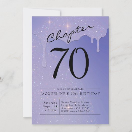 Invitation 70e anniversaire Parties scintillant de script (Devant)