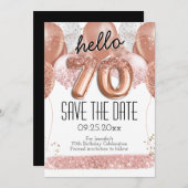 Invitation 70e anniversaire Parties scintillant rose Enregist (Devant / Derrière)