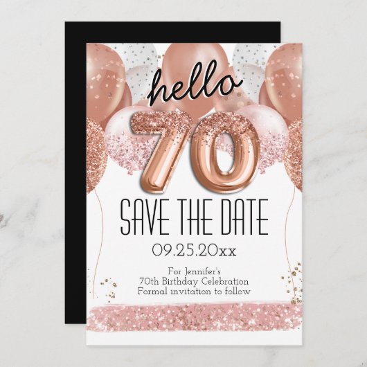 Invitation 70e anniversaire Parties scintillant rose Enregist (Devant / Derrière)