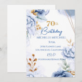 Invitation 70e anniversaire personnalisé Blue Gold (Devant / Derrière)
