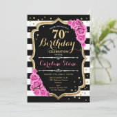 Invitation 70e anniversaire Pink Black White Strip (Debout devant)