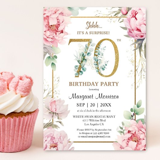 Invitation 70e anniversaire Pink Peony Elégant Floral