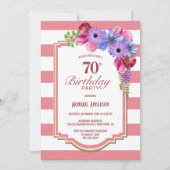 Invitation 70e anniversaire Pink Striped Lavender Floral Part (Devant)