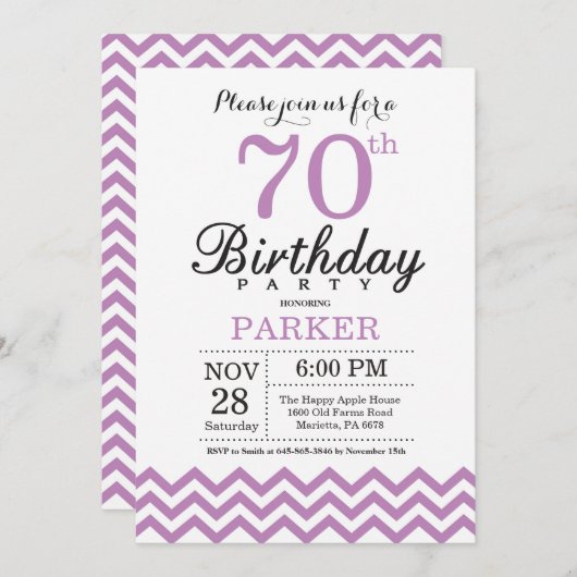 Invitation 70e anniversaire Purple Chevron (Devant / Derrière)