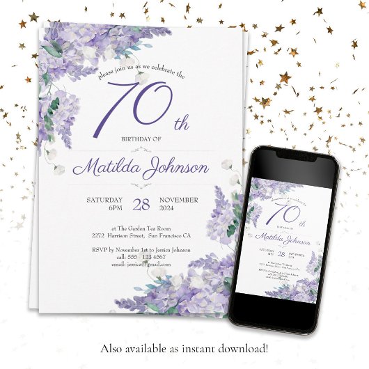 Invitation 70e anniversaire Purple Floral Wisteria Botanical