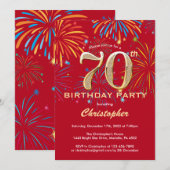 Invitation 70e anniversaire Red and Gold Rainbow Fireworks (Devant / Derrière)