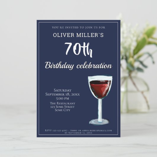 Invitation 70e anniversaire Red Wine Navy Blue Party (Debout devant)