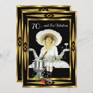 Invitation 70e anniversaire Retro Diva Art Déco Black Gold