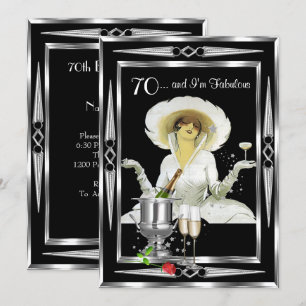 Invitation 70e anniversaire Rétro Diva Art déco Noir Argent