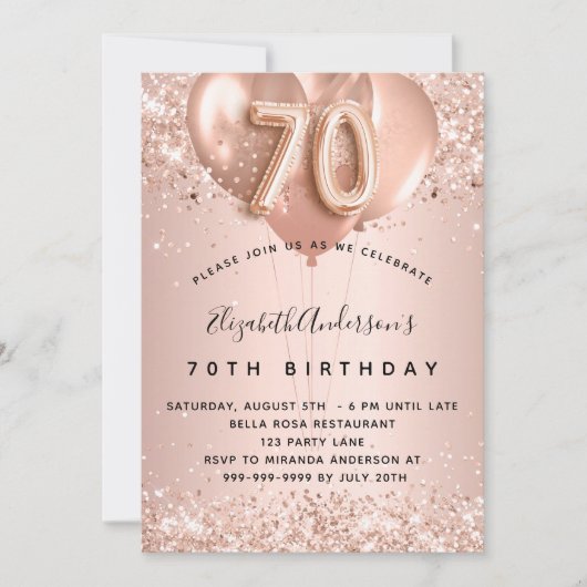 Invitation 70e anniversaire rose ballons d'or (Devant)