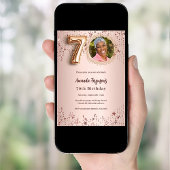 Invitation 70e anniversaire rose étoiles photo en or