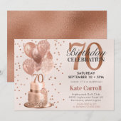Invitation 70e anniversaire Rose Gold Cake Surprise Party (Devant / Derrière)