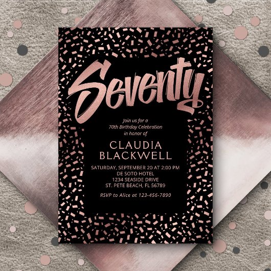 Invitation 70e anniversaire Rose Gold Confetti