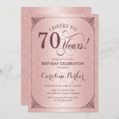 Invitation 70e anniversaire - Rose Gold Damask (Devant / Derrière)