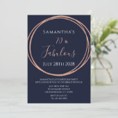 Invitation 70e anniversaire Rose Gold Navy fête d'anniversair (Debout devant)