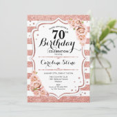 Invitation 70e anniversaire - Rose Gold White Stripes (Debout devant)