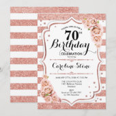 Invitation 70e anniversaire - Rose Gold White Stripes (Devant / Derrière)