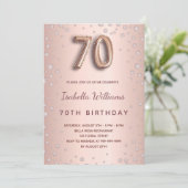 Invitation 70e anniversaire rose or diamants blush élégant (Debout devant)