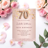 Invitation 70e anniversaire rose or rose étoiles script ballo