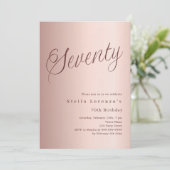 Invitation 70e anniversaire rose or script simple luxe (Debout devant)