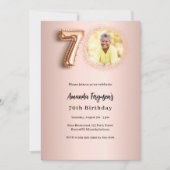 Invitation 70e anniversaire rose photo d'or (Devant)