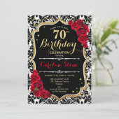 Invitation 70e anniversaire - Roses rouges or noir Damas (Debout devant)