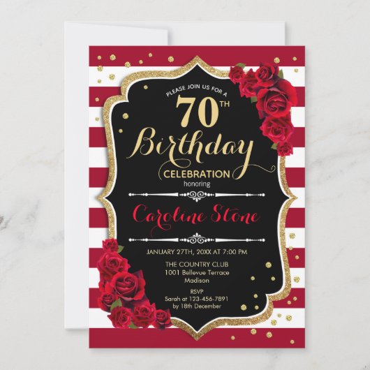 Invitation 70e anniversaire - Rouge or Noir Blancs Rose (Devant)