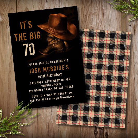 Invitation 70e anniversaire Rustic Cowboy Country Casquette B