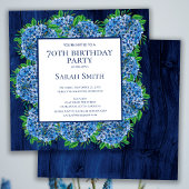 Invitation 70e anniversaire Rustic Wood Blue Hydrangeas Party