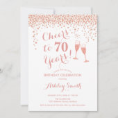 Invitation 70e Anniversaire - Salutations À 70 Ans Rose Or Bl (Devant)