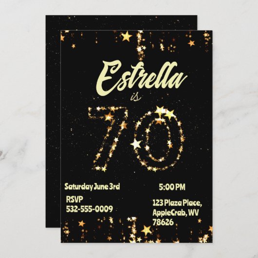 Invitation 70e anniversaire Seniors Digital Elegant Party (Devant / Derrière)