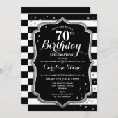 Invitation 70e anniversaire - Silver Black White Stripes (Devant / Derrière)