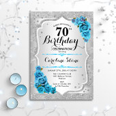 Invitation 70e anniversaire - Silver Stripes Rose Bleu