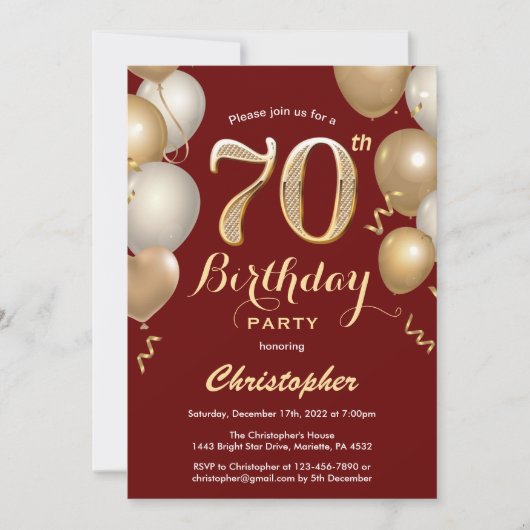 Invitation 70e anniversaire Sombre Rouge et Ballons d'or Conf (Devant)