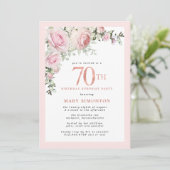 Invitation 70e anniversaire Surprise Party Blush rose floral (Debout devant)