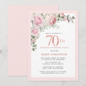 Invitation 70e anniversaire Surprise Party Blush rose floral (Devant / Derrière)