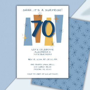 Invitation 70e Anniversaire Surprise Rétro Masculine Bleu