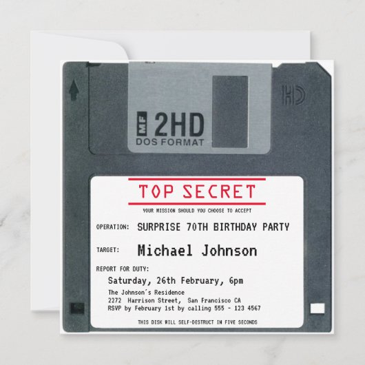 Invitation 70e Anniversaire Surprise Top Secret Disque 80s (Devant)