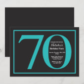 Invitation 70e Anniversaire Tableau Noir et Sarcelle (Devant / Derrière)