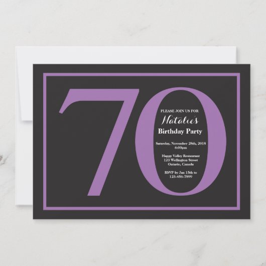 Invitation 70e Anniversaire Tableau Noir et Violet (Devant)