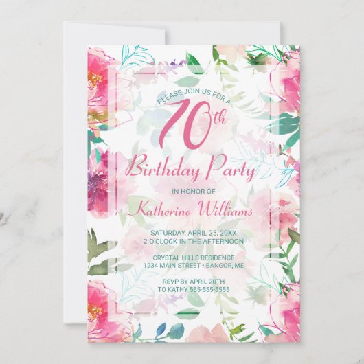 Invitation 70e anniversaire Tropical Floral Peony Party (Devant)