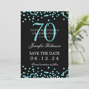 Invitation 70e anniversaire turquoise Enregistrer la date Dét