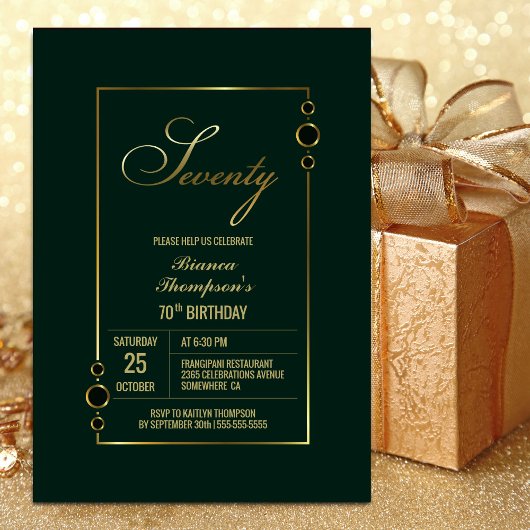 Invitation 70e anniversaire Vert avec Gold Frame Party
