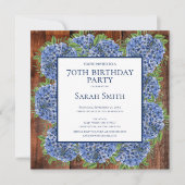 Invitation 70e anniversaire Wood Blue Hydrangeas Rustic Party (Devant)