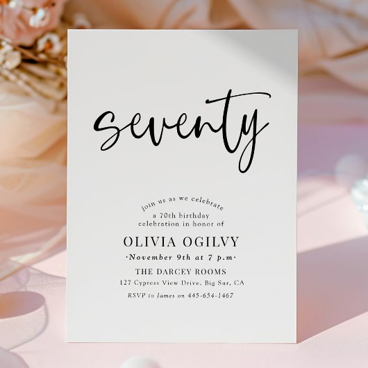 Invitation 70e B&W Anniversaire de fête Typographie de script
