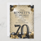 Invitation 70e Ballons Black Gold Anniversaire (Devant)