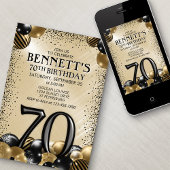 Invitation 70e Ballons Black Gold Anniversaire