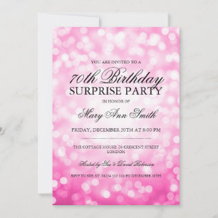 Invitation 70e Birthday Party Pink Glitter Lights