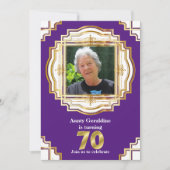 Invitation 70e élégant cadre photo or violet blanc soixante-d (Devant)
